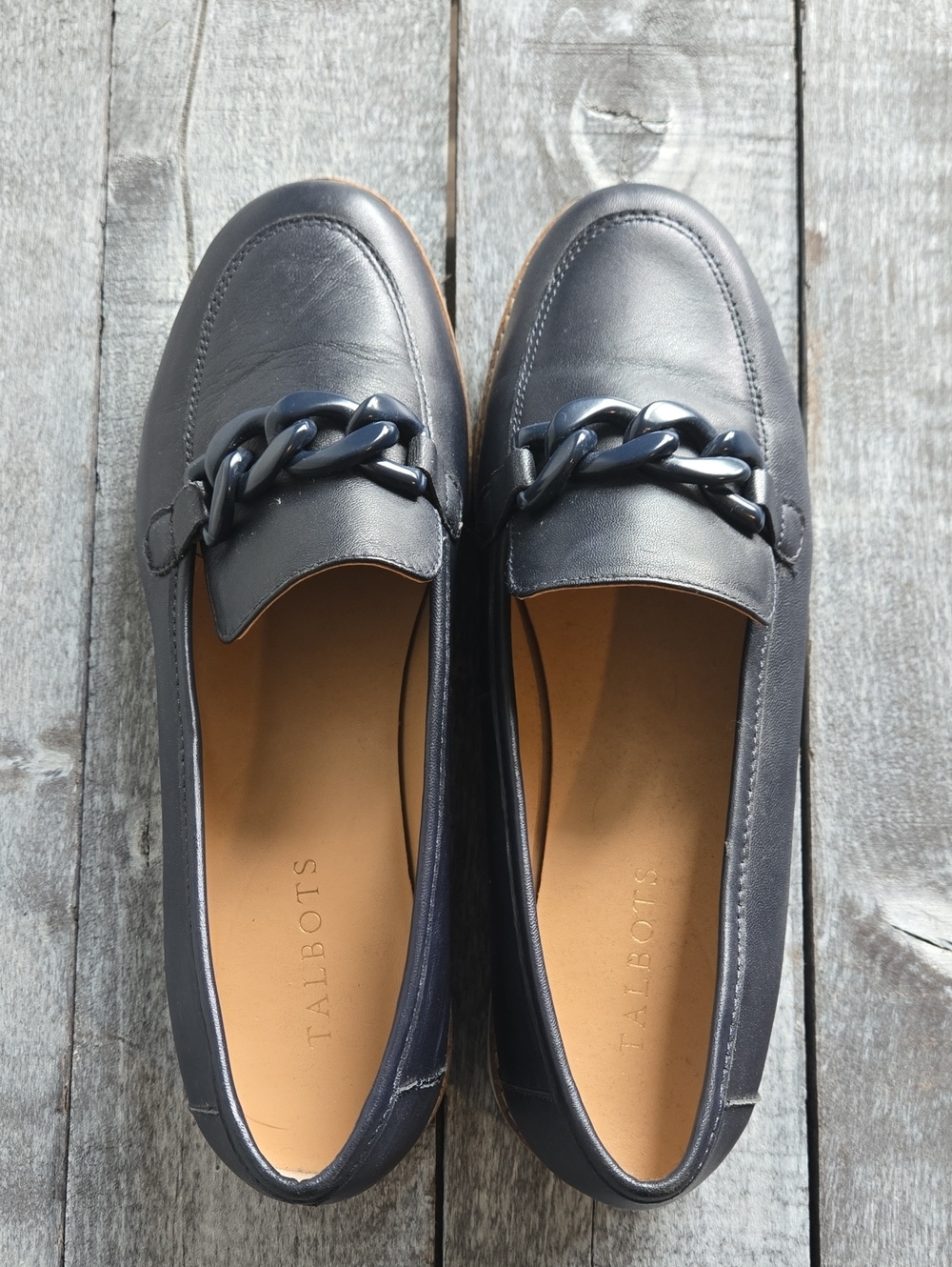 Talbots Laura Chain Link Leather Loafers NAVY - Picture 6 of 9